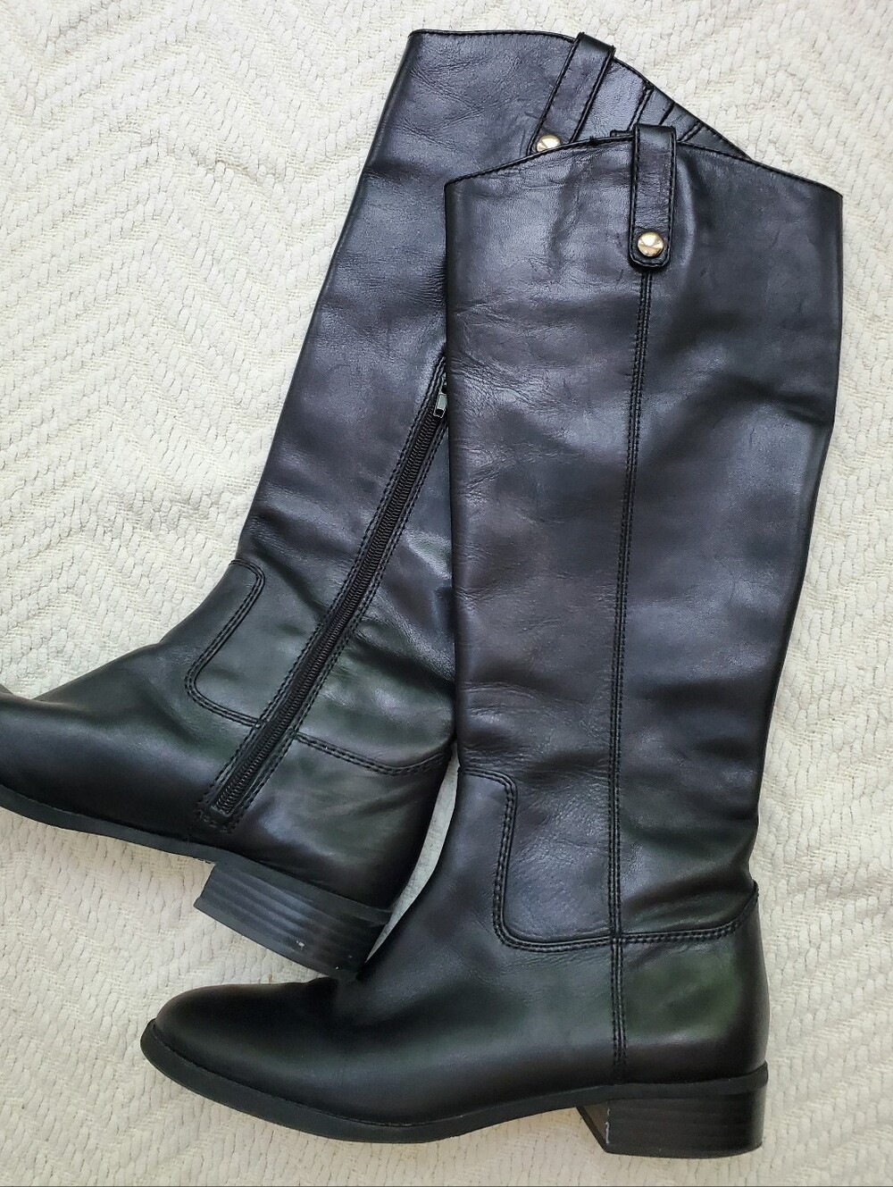 INC International Concepts Fawne Black Leather Riding Boots Equestrian Knee High